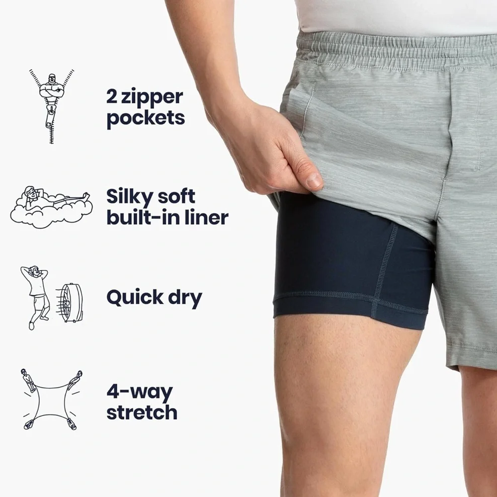 Birddogs Men’s XL Long Heather Gray Lined Athletic Shorts Gym Training Running